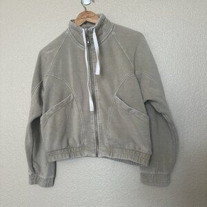 BDG Urban Outfitters Full Zip swearshirt tan green short womens size small